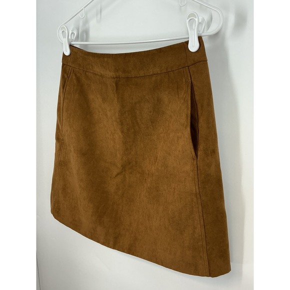 J.Crew A-Line Skirt 6 Camel Brown Faux Suede Pockets Back Zip Lined - Picture 3 of 9